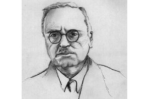 Drawn portrait of Alfred Adler