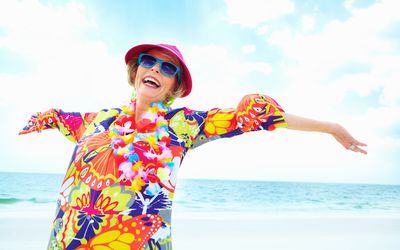 Woman wearing very brightly colored clothing