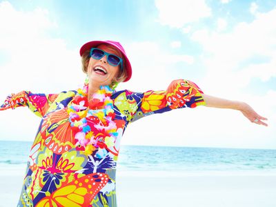 Woman wearing very brightly colored clothing