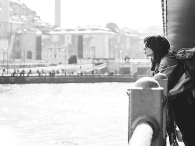 Traveler looks at city view, istanbul, Turkey