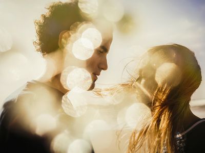 serene couple on a windy beach