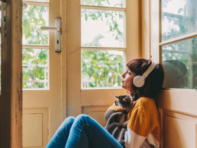 Woman listening to podcast