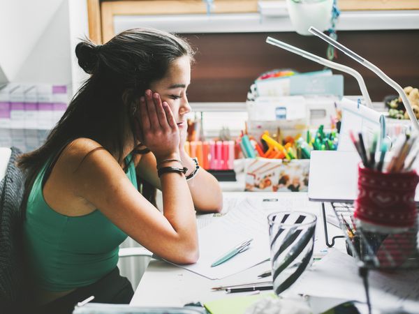 young woman having trouble focusing