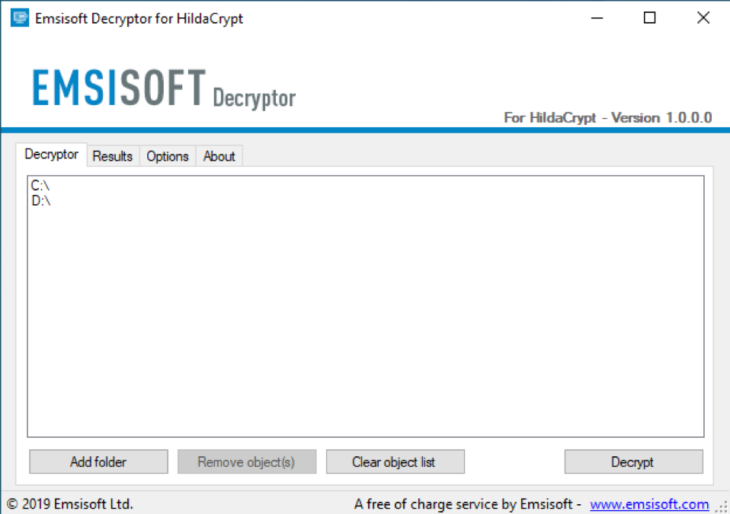 Emsisoft Decryptor for HildaCrypt