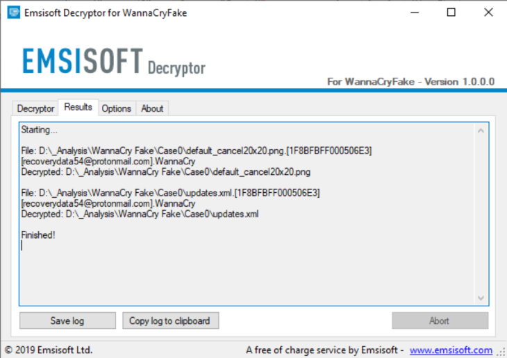 Successful WannaCryFake Decryption