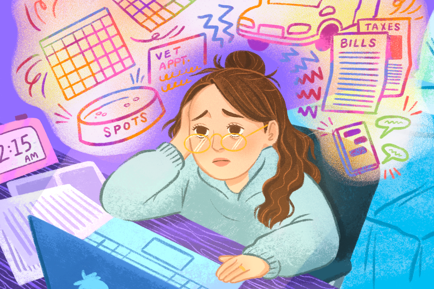 Girl stressed thinking of tasks in front of her computer